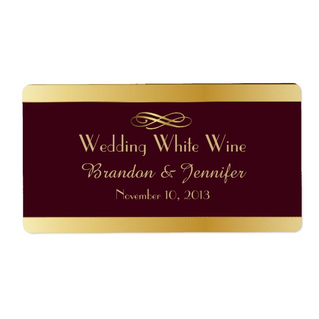 Burgundy & Gold Custom Wedding Mini Wine Labels (Vorne)