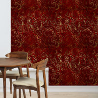 Burgundy Gold Damask Paisley