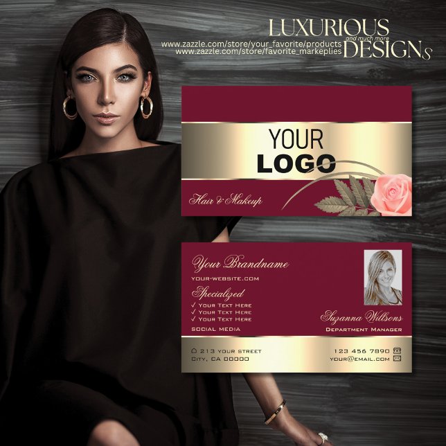 Burgundy Gold Decoder Rose Blume mit Logo-Foto Visitenkarte (Von Creator hochgeladen)
