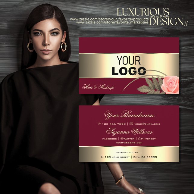 Burgundy Gold Dekoration und Niedliche Rose Blume  Visitenkarte (Von Creator hochgeladen)