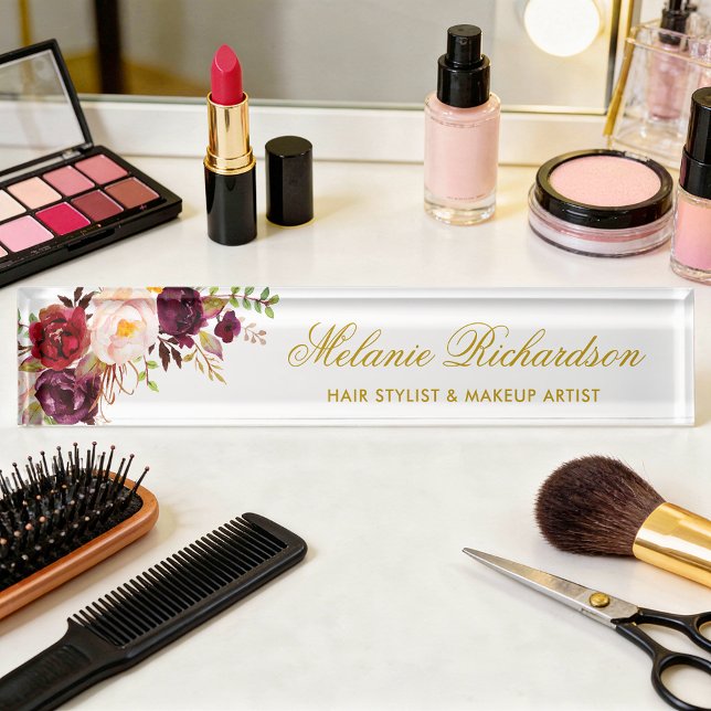 Burgundy-Gold der Flora Namensplakette (Customize to change text size, style or text color.)