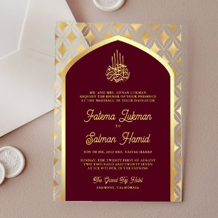 Burgundy Gold Diamonds Arch Muslime Hochzeit Acryleinladungen