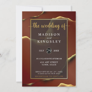 Burgundy Gold 🌿 Elegant Inky Abstrakt Hochzeit Einladung