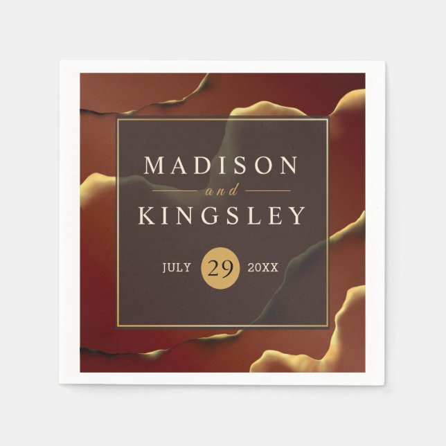 Burgundy Gold 🌿 Elegant Inky Abstrakt Hochzeit Serviette (Vorderseite)