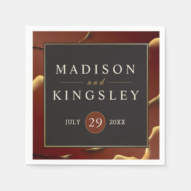 Burgundy Gold 🌿 Elegant Inky Abstrakt Hochzeit Serviette (Vorderseite)