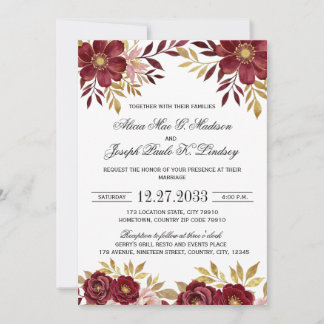Burgundy Gold Elegant Modern Wedding Invitation Einladung
