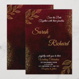 Burgundy Gold Elegant Wedding Invitation Einladung