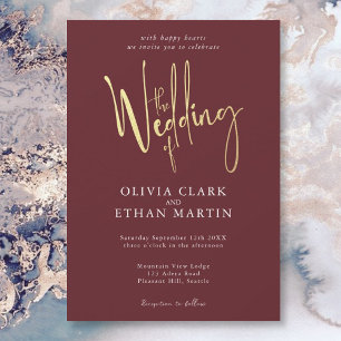 Burgundy Gold Elegante Moderne, einfache Einladung