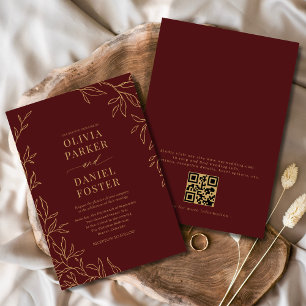 Burgundy Gold Eleganter Minimalistischer QR Code W Einladung