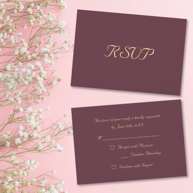 Burgundy Gold Elegantes Party UAWG Einladungskarte (Burgundy Gold Elegant Party RSVP Invitation Card)