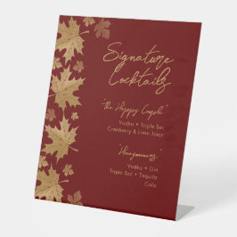 Burgundy Gold Fall Leaves Signature Cocktail Menu Sockelschild
