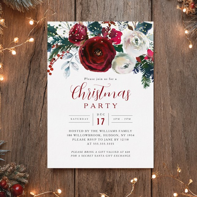 Burgundy Gold Festive Foliage Christmas Party  Folieneinladung (Von Creator hochgeladen)