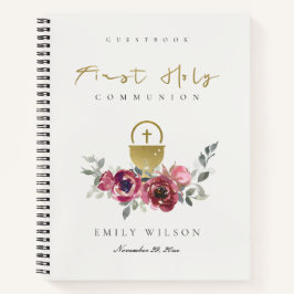 BURGUNDY GOLD FLORA ERSTER HOLY COMMUNION GÄSTEBUC NOTIZBUCH