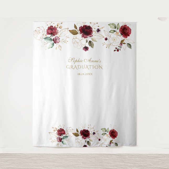 Burgundy Gold Floral Abschluss Foto Stand Prop Wandteppich (Vorderseite)