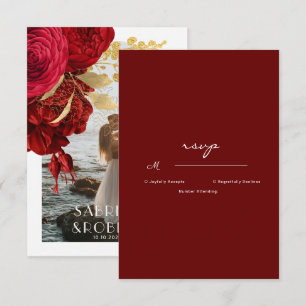 Burgundy Gold Floral Arch Foto Hochzeit RSVP Karte