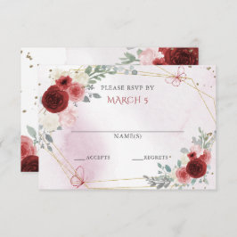 Burgundy Gold Floral Butterfliegen Quinceanera RSVP Karte