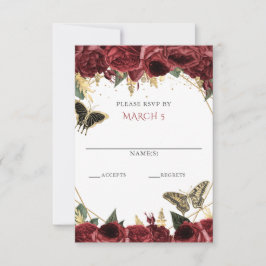 Burgundy Gold Floral Butterfliegen Quinceanera RSVP Karte
