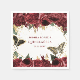 Burgundy Gold Floral Butterfliegen Quinceanera Serviette