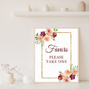 Burgundy Gold Floral Chic Herbstliche Gastgeschenk Poster