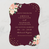 Burgundy Gold Floral Confetti Save the Date