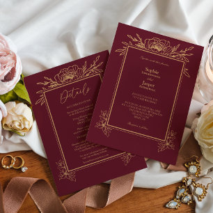 Burgundy Gold Floral einfach auf einer Hochzeit Einladung