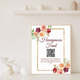 Burgundy Gold Floral Herbst Hochzeitsfonds Poster