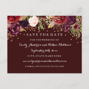 Burgundy Gold Floral Hochzeit im Herbst Save the D Date