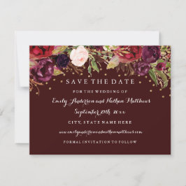 Burgundy Gold Floral Hochzeit im Herbst Save the D Date