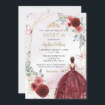 Burgundy Gold Floral Princess Sweet 16 Einladung<br><div class="desc">Elegant Burgundy Gold Floral Princess Sweet 16 Einladung</div>