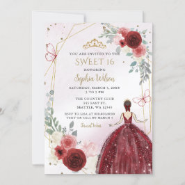 Burgundy Gold Floral Princess Sweet 16 Einladung