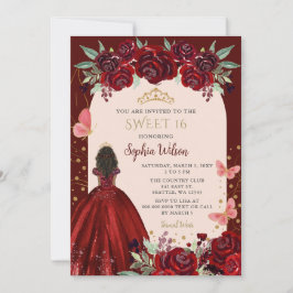 Burgundy Gold Floral Princess Sweet 16 Einladung