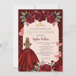 Burgundy Gold Floral Prinzessin Quinceañera Quince Einladung