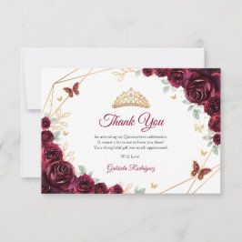 Burgundy Gold Floral Quinceanera Dankeskarte