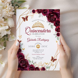 Burgundy Gold Floral Quinceanera Einladung