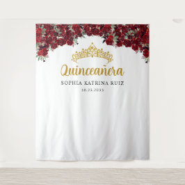 Burgundy Gold Floral Quinceanera Foto Hintergrund Wandteppich
