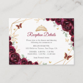 Burgundy Gold Floral Quinceanera Reception Details Begleitkarte