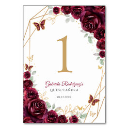 Burgundy Gold Floral Quinceanera Tischnummer