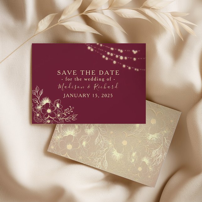 Burgundy Gold Floral Save the Date Card (Von Creator hochgeladen)