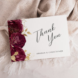 Burgundy Gold Floral Script Hochzeit Flat Vielen D Karte