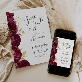 Burgundy Gold Floral Script Save the Date Ankündigung