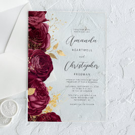 Burgundy Gold Floral Script Wedding Acryleinladungen