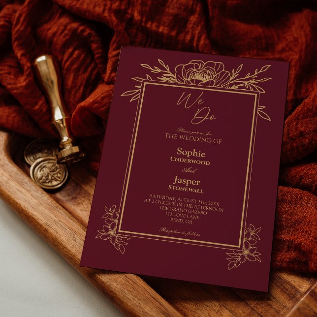 Burgundy Gold Floral Simple We Do Wedding Einladung (Von Creator hochgeladen)