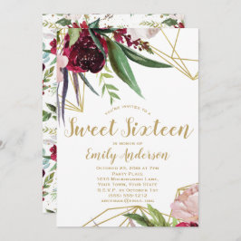 Burgundy Gold Floral Sweet 16 Einladung