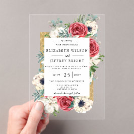 Burgundy Gold Floral Wedding Acryleinladungen