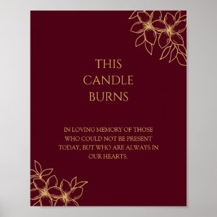 Burgundy Gold Floral Wedding diese Kerze Burns Poster