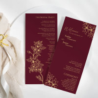 Burgundy Gold Floral Wedding Flat Program