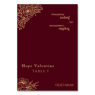 Burgundy Gold Floral Wedding Foldable Platzkarte Tischnummer