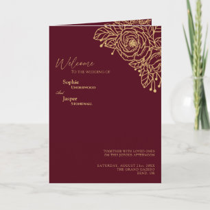 Burgundy Gold Floral Wedding Folding Programm