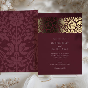 Burgundy Gold Floral Wedding Folieneinladung