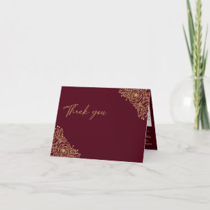 Burgundy Gold Floral Wedding geklappt Danke Karte